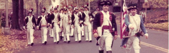 Continental troops marching to the Battle of Acquackanonk being led by (then) Bergen County Sheriff Bob Herb, Passaic, NJ Autumn 1977.